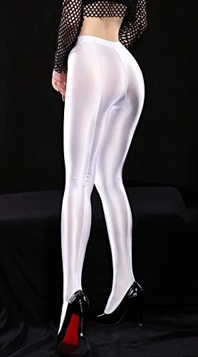 Image of FEOYA Women's Wet Look Footed Leggings Metallic Dance Tights Shiny Leggings Shimmer Pants Glitter Tights