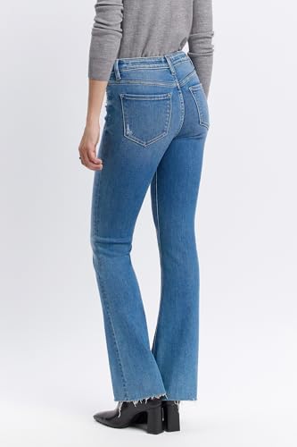 VERVET Mid Rise Clean Cut Raw Hem Bootcut Jeans T62042