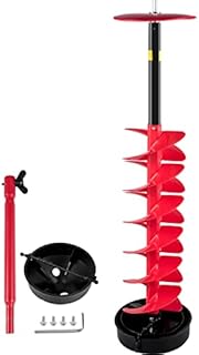 VEVOR Ice Drill Auger, 8'' Diameter 39'' Length Nylon Ice Auger, Auger Drill with 11.8" Extension Rod, Auger Bit w/Drill Adapter, Top Plate & Blade Guard for Ice Fishing Ice Burrowing Red