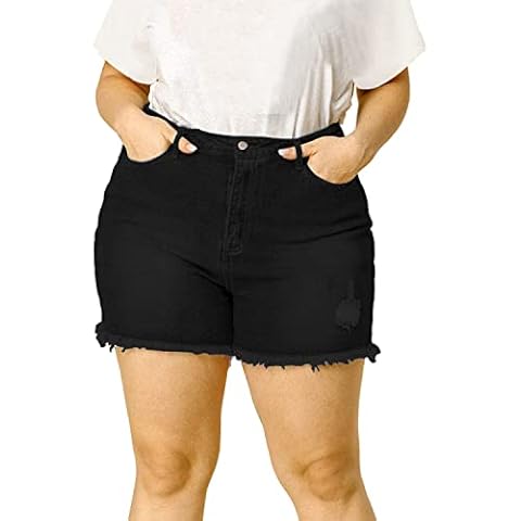 Tulucky Plus Size Denim Shorts Women Sexy High Waist Distressed Ripped Jean Shorts, Black, 18 Cover
