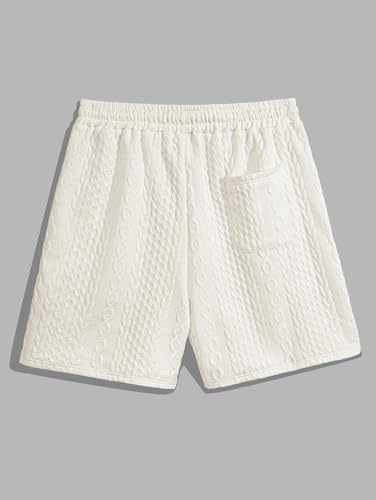 Image of Men's Casual Jacquard Textured Letter Patch Design Short Sleeves T-shirt Or Drawstring Shorts -Co-ord Available(Shorts Light Yellow /L)