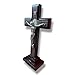 St. Benedict Tabletop Crucifix – 8” Mahogany & Oak Wood Style Cross on Stand – Catholic Desk Cross for Home or Office Prayer Corner