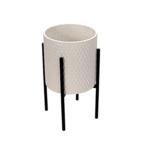 Decorative Flower Pots with Metal Stand for Home Decor - Modern Planters for Hallway, Entryway, and Living Room Decor - Indoor and Outdoor Pots for Plants - Set of 2, 23", 19", White & Black