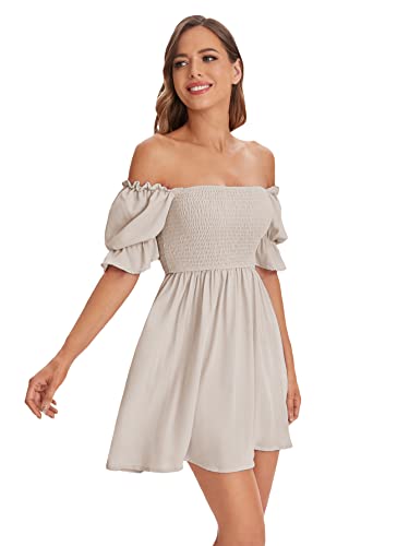 Image of WDIRARA Women's Square Neck Flounce Short Sleeve Shirred Ruffle Hem Dress