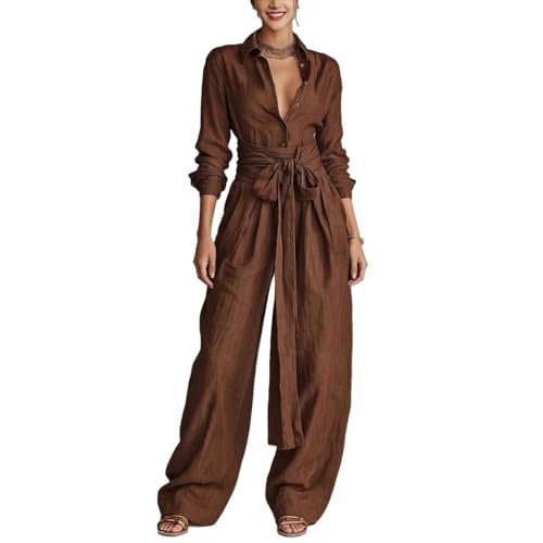 Wuitrie Women's 2 Piece Pants Set Button Down Shirt High