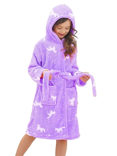 Image of Doctor Unicorn Soft Hooded Rainbow Bathrobe Sleepwear for Girls