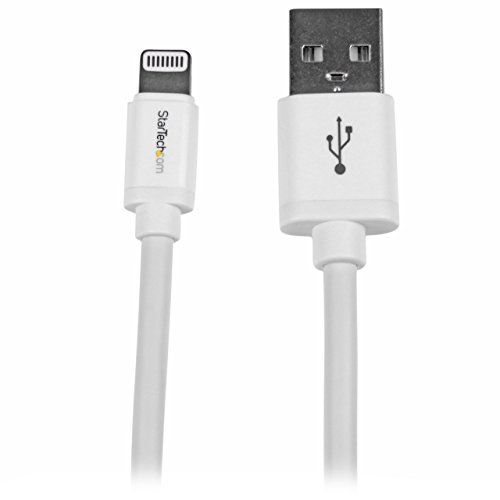 StarTech.com 2m (6ft) Long White Apple 8-pin Lightning Connector to USB Cable for iPhone / iPod / iPad - Charge and Sync Cable (USBLT2MW)
