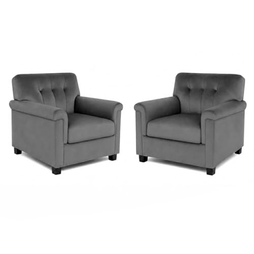 Image of FURNY Woodswave 5 Seater 3+1+1+2 Puffy Sofa Set for Living Room in Premium Velvet Finish (Dark Grey) Durable & Comfortable Ideal for Living Rooms