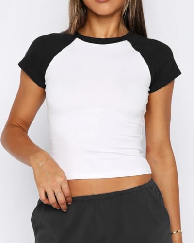 Women's Basic Summer Raglan Sleeve Crewneck T-Shirts Y2K Cute Going Out Tops Baby Tee2