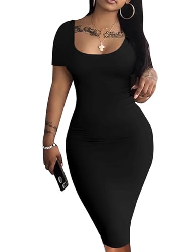 Image of Mrskoala Women's Casual Basic Pencil Dress Bodycon Summer Sexy Club Midi Dresses