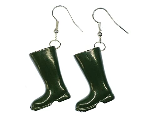 Boucles d'oreille bottes de pluie vertes en caoutchouc fait main
