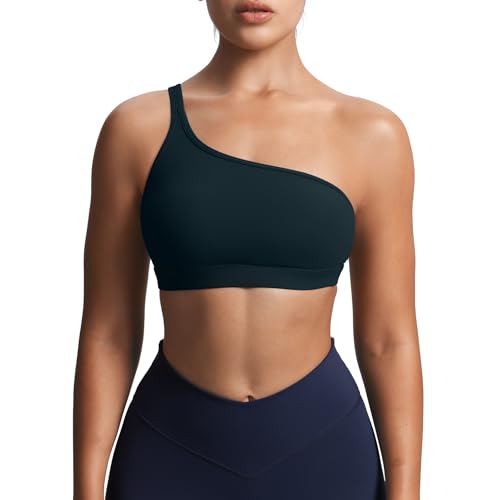 Image of Aoxjox Astoria One Shoulder Sports Bra | asymmetrical workout top, women's fitness training gym yoga crop tank, 4-way stretch, moisture-wicking