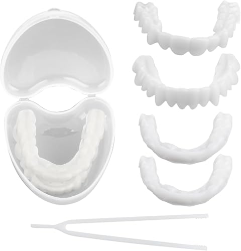 1Pairs Instant Veneers Dentures, Fake False Teeth Clip in Veneers Teeth Whitening Cosmetic Temporary Tooth Set with Box, Snap on Veneers Teeth Top Bottom for Women Men Regain Confident Smile