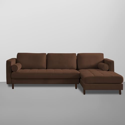 Image of Lezra RHS 4 Seater L Shape Sofa Set with Center Table for Living Room (Brown Fabric) Premium Fabric Sofa