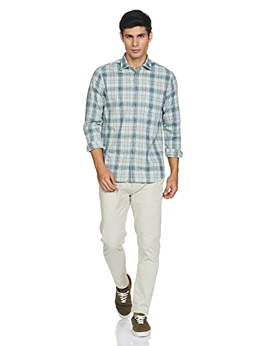 Image of Colorplus Men's Pure Cotton Checks Pattern Tailored Fit Spread Collar Full Sleeve Casual Shirt
