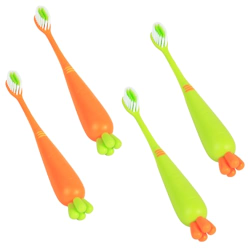SEWOART Cepillo de Dientes Manual para 4 Piezas Cerdas Extra Suaves Diseño Ergonómico y Divertido de Zanahoria y Rábano Tamaño Pequeño Adecuado para Cuidado Dental Infantil en Casa y