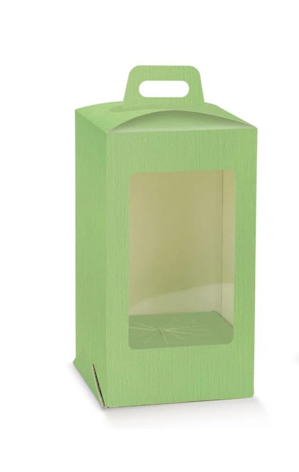 Generico Scatola Portauovo di Pasqua con Finestra PVC, Verde Effetto Fibra, con Maniglia e Base Bloccauovo, Confezione Regalo per Uova di Cioccolato (10 pezzi - 15x15 cm, altezza 27 cm)