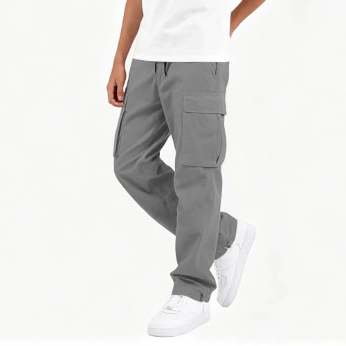 VBTAPA Cargo Pants Boys Cargo Pants Casual Drawstring Straight Loose Leg Jogger Trousers Baggy Elastic Waist Hiking Pant with Pocket 2026 Gray 5-6 Years - image 6