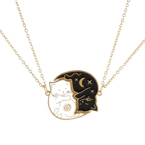 Image of Stainless Steel Best Friends Matching Necklace for 2, Black White Cat Pendant 2PCS Couple BFF Jewelry for Women