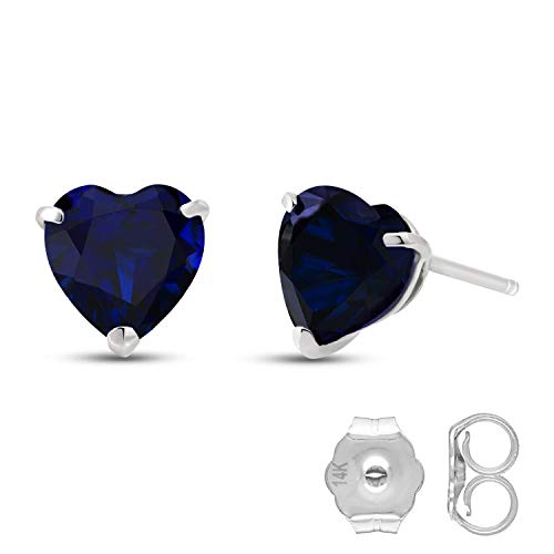 Galaxy Gold GG 14k Solid White, Yellow, Rose Gold Stud Earrings with 3.1 Carat (CTW) Heart Natural Blue Sapphire 4334