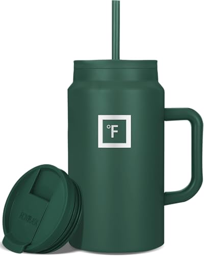 Image of IRON FLASK Co-Pilot Insulated Mug w /Straw & Flip Cap Lids - Cup Holder Bottle for Hot, Cold Drink - Leak-Proof - Water, Coffee Portable Travel Mug - Dark Pine, 50 Oz | Insulated Travel Mug with Straw & Flip Cap Lids - Cup Holder Fit, Leakproof, BPA Free (Dark Pine)