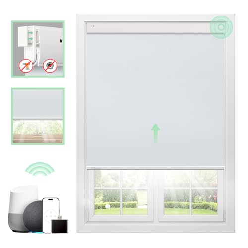 DONGFXK Motorized Blinds No Drill Cordless Blackout Smart Blinds Customized Size, Automatic Electric Blinds with Remote Control, White 35
