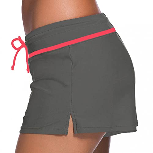 Pantalones cortos de natación para mujer, pantalones cortos para mujer, traje de baño corto para mujer, ajuste delgado, talla 14, color sólido, parte inferior de playa, gris, XL