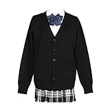 Blostirno Women's Cardigan Sweater V Neck Button Down Knit JK School Uniform Cardigans Girls Long Sleeve Coat with Pockets(Black M)
