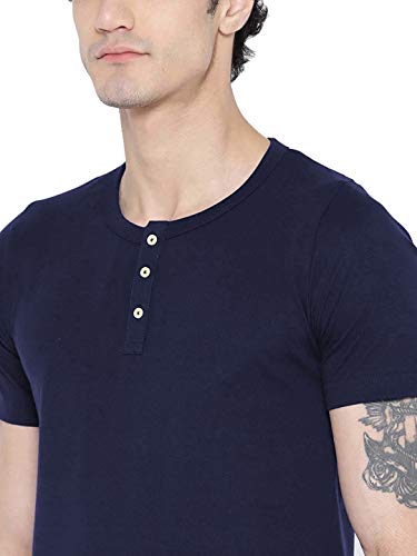 Image of LAZYCHUNKS Henley Neck Men's Cotton Half Plain Sleeves Slim Fit T-Shirt | Round Neck Men's Tshirt | Solid Colors | Summer Wear | - Multicolor