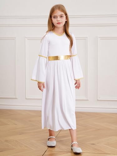 JEYPINMI Kids Girls Angel Dress Long Sleeve Gold Trim Robe Gown Ancient Greek Halloween Party Dress Up2