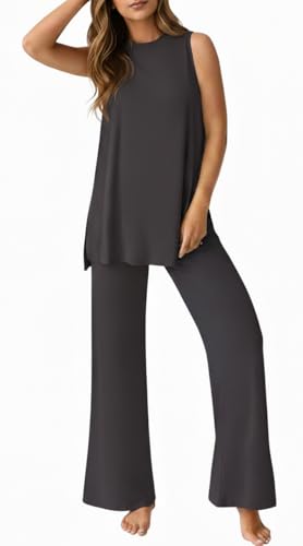 Image of PrinStory Womens Pajamas Sets 2 Piece Soft Pjs for Women Sleeveless Pajama Set Summer Loungewear with Pockets