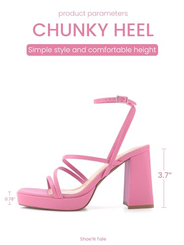 Image of Shoe'N Tale Platform Heels for Women Strappy Block Chunky Heels Square Toe Ankle Buckle Sandals