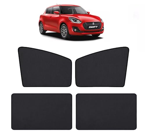 Image of Auto Hub Nylon Car Window Sunshade /Curtains Compatible with Maruti Swift (Model : 2018-2023) - Pack of 4, Swift Sun Shade (Maruti, Black)