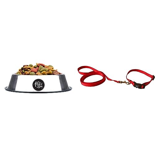 Image of The Pets Company Dog Feeding Bowl, Stainless Steel Bowls for Small Dogs & The Pets Company Leash and Collar Set Suitable for Puppies of All Dog Breeds, X Small, Red