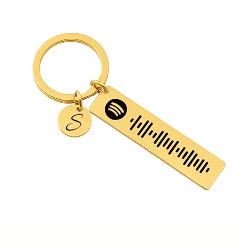 Image of Personalized Spotify Music Code Keychain, Double-Sided Engraving, Custom Message and Initial Charm, Metal