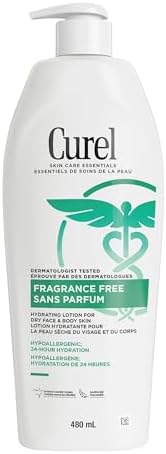Curel Fragrance Free Comforting Moisturizer, Body Lotion, for Dry, Sensitive Skin, with Advanced Ceramide Complex, helps to Repair Moisture Barrier, 480mL (Packaging May Vary)