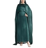 Hanimeli Women's Satin Corset Evening Gown with Removable Cape Long Flared Sleeves Maxi Dress Elegant Abaya for Eid Special Occasions Weddings Prom (US, Alpha, Medium, Regular, Regular, Forest Green)