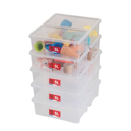 Sundis View Box, lote 10 cajas almacenaje plastico con tapa, 5l de capacidad, transparentes, apilables y combinables, ideales para cosméticos, joyas, bolígrafos, rotuladores, costura, abalorios, etc