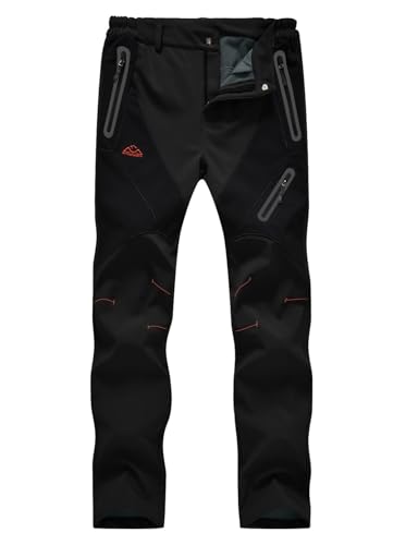 YSENTO Damen Softshellhose Skihose Outdoor Wanderhose Fleece Gefüttert Wasserdicht Winter Thermohose Trekkinghose(Alle Schwarz,M)