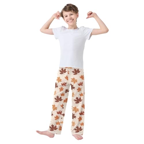 Maple Leaves Pattern Pajama Pants Soft Sleep Bottoms Long Pjs S3