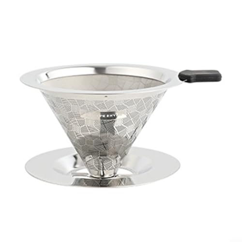 Glewi Taza de filtro de café manual con soporte integrado, cafetera de goteo de papel de acero inoxidable para 1-2 personas, herramienta de cocina