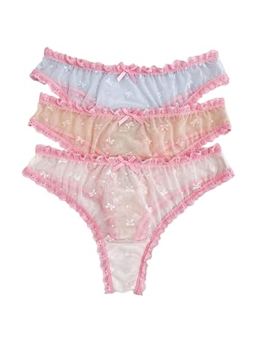 Image of GORGLITTER Women's 5pack Cute Panties Floral Print Low Rise Frilly Panties Coquette Underwear Set