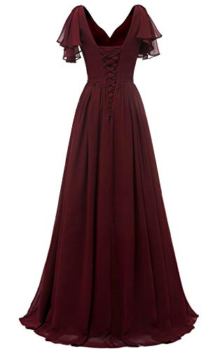 Yexinbridal Ruffle Sleeves Bridesmaid Dresses V-Neck Chiffon Long Formal Wedding Evening Party Gowns for Women2