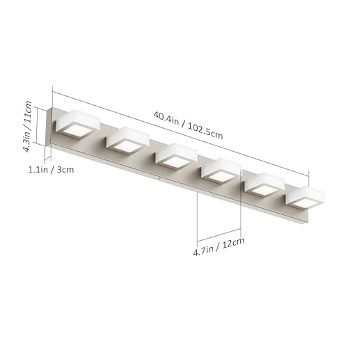 Image of Ralbay Brushed Nickel Bathroom Vanity Light Metal Acrylic Modern LED Bathroom Lighting Over Mirror (White Light 6000K)