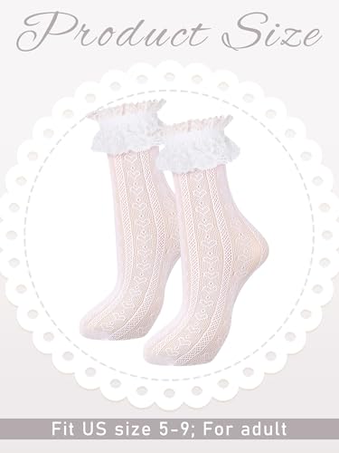 Geyoga 4 Pairs Women's Lace Ankle Socks Ruffle Frilly Mesh for Women3
