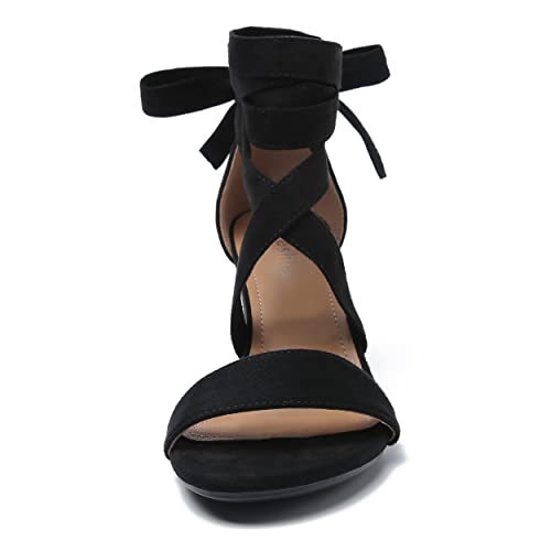 fereshte Women's Strappy Heels Lace Up Heels 3 Inch Chunky Block High Heel Dress Sandals4