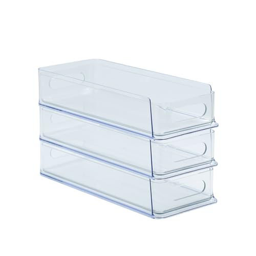 Image of 3 Tier Desk Drawer for Corner, Plastic Storage Organizer for Coffee Station, Under Sink, Bathroom Countertop and Kitchen Cabinet, Clear Stackable Pull Out Container, Short