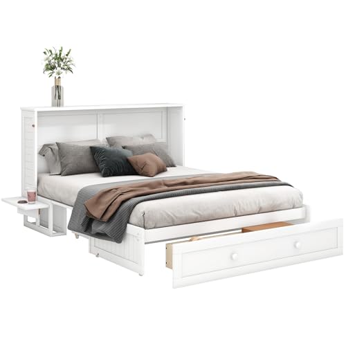 Generisch Mobiles Schrankbett 140x200 cm Mit 2 Schubladen & Regalen | Platzsparendes Klappbett Aus Kiefernholz & MDF | Staufähiges Wandbett Mit 180 kg Tragkraft – Bild 7