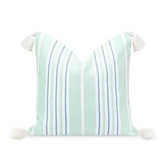 Muted Aqua Neutral Tan Cornflower Blue Striped 18"x18"