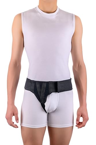 FlexaMed Right Side Inguinal Hernia Groin Belt with Compression Pad Black (M 32-36)